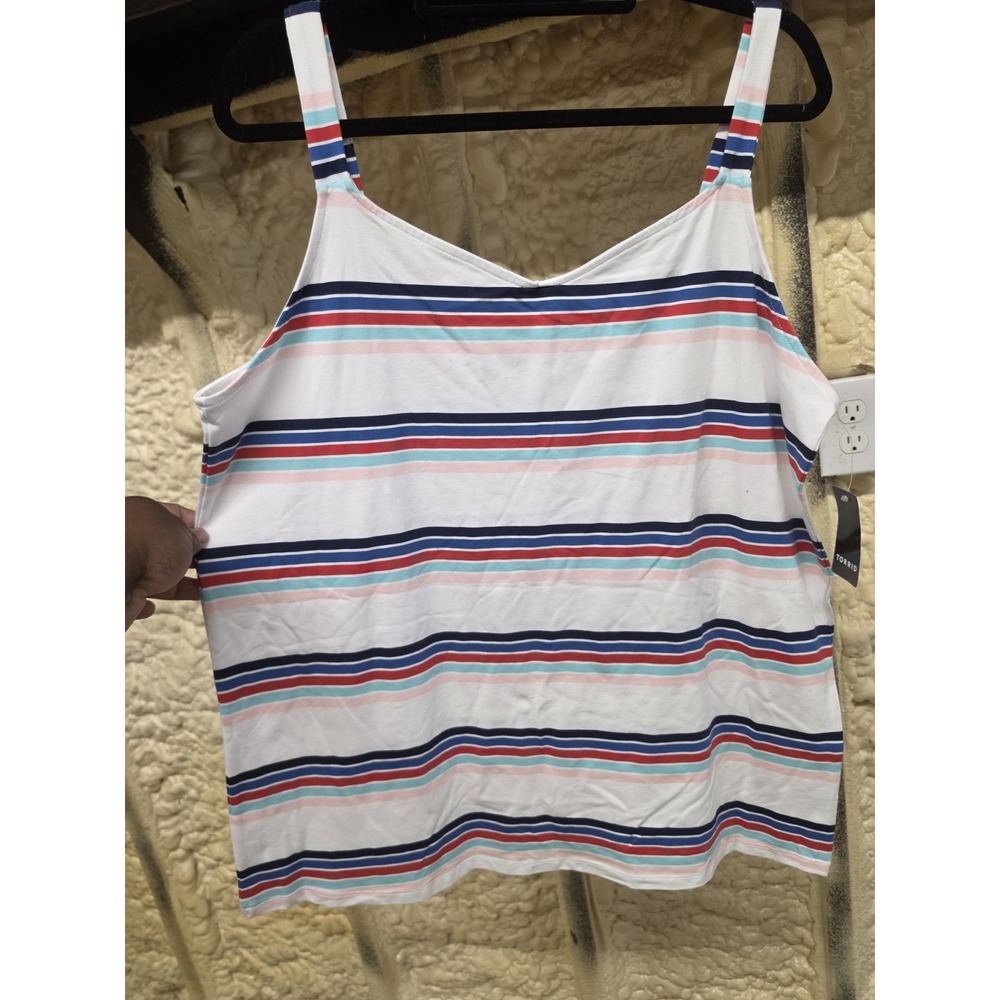 Torrid Foxy Wide Strap V Neck Tank Multi Stripe White 4X NWT